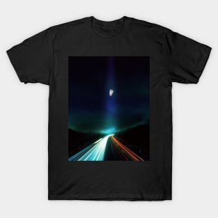 Spaceman Floating Above Streaking Lights T-Shirt